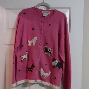 Pink Cardigan with Dog Appliques